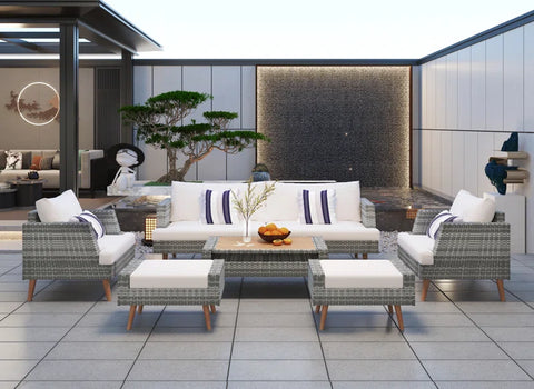 Janiyah 6-Piece Sofa Seating Group with Cushions – Outdoor Patio Furniture Set