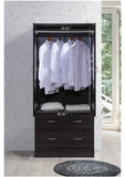 Two-Door Wardrobe with Two Drawers & Hanging Rod – Chocolate Storage Cabinet