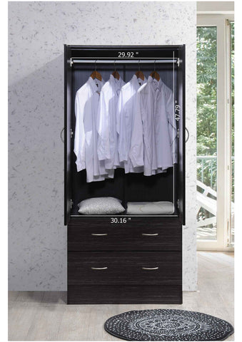 Two-Door Wardrobe with Two Drawers & Hanging Rod – Chocolate Storage Cabinet