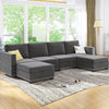 Modern Velvet Storage Ottomans Sectional Sofa Living Room Set Dark Grey