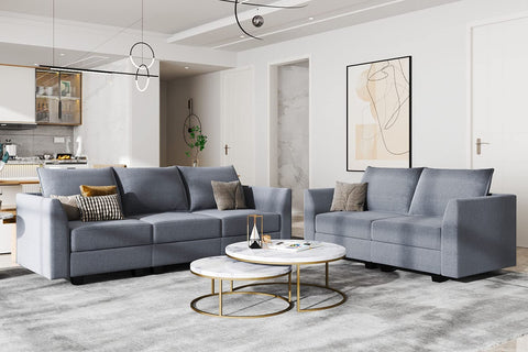 2-Piece Modular Sofa & Loveseat Set – Reconfigurable Living Room Furniture in Bluish Grey