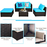 5PCS Cushioned Rattan Patio Conversation Set Outdoor Furniture Set with Ottoman