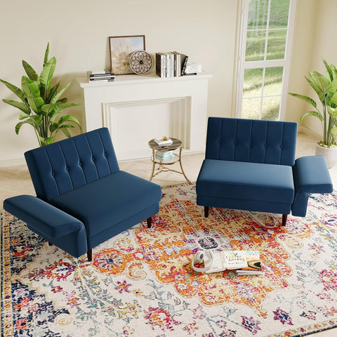 Blue Velvet Convertible Futon Sofa Bed with Memory Foam – Sleeper Couch