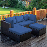 5 Piece Patio Furniture Set, Outdoor Sectional Rattan Sofa Set with Cushions and Coffee Table, Suitable for Backyard Porch Garden Poolside and Deck, Wicker Conversation Set (Navy Blue)