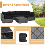 7PCS Patio Rattan Sectional Sofa Set Outdoor Furniture Set W/ Black Cushions