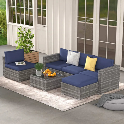 Eudy 6 Piece Rattan Sectional Seating Group with Cushions