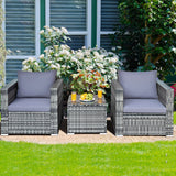 3PCS Rattan Patio Conversation Set Outdoor Furniture Set W/ Table Cushion