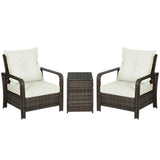 3 Piece Patio Furniture, PE Wicker Storage Table & Chairs, Beige
