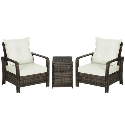 3 Piece Patio Furniture, PE Wicker Storage Table & Chairs, Beige