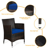 8PCS Patio Rattan Conversation Furniture Set Outdoor W/ Navy Cushion