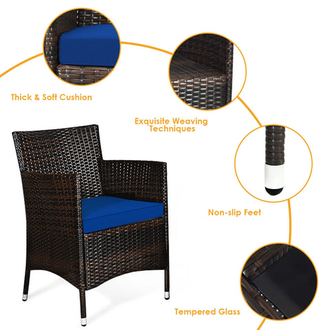 8PCS Patio Rattan Conversation Furniture Set Outdoor W/ Navy Cushion