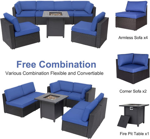 Outdoor Conversation Sets with Fire Pit Table Patio Furnitures Propane Fire Pit Seating,Dark Blue