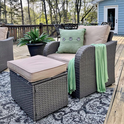 Large Size Patio Furniture Sets Clearance 5 Piece High-Back Outdoor Wicker Sectional Sofa Chairs Set Patio Conversation Sets All Weather Rattan Sofa with Washable Cushions(Beige)