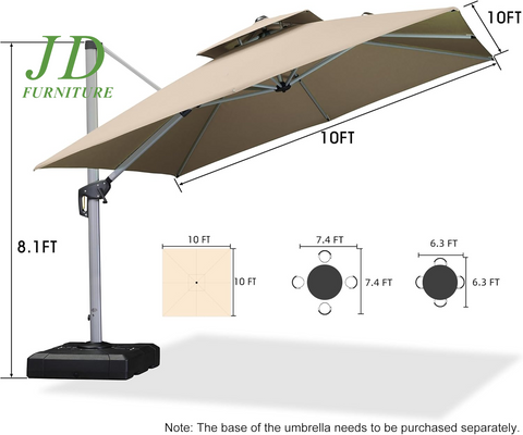 10Ft Patio Umbrella – Large Cantilever Windproof Offset Umbrella, Heavy Duty for Garden, Deck & Pool, Beige