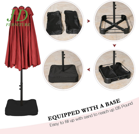 15-Ft Double-Sided Patio Umbrella – Outdoor Market Umbrella with Crank, Base Included, Red