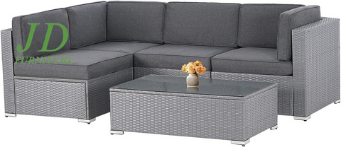 5-Piece Outdoor Patio Furniture, Grey Wicker Furniture Modular Patio Sectional Sofas Outdoor Conversation Set for Garden, Balcony, Deck, Lawns, Porch - Gray