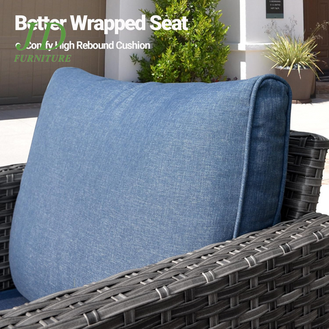 5-Piece Patio Furniture Set – Outdoor Wicker Rattan Sofa with Chairs, Ottomans & Comfy Cushions, All-Weather High Back Conversation Set for Garden & Backyard, Denim Blue