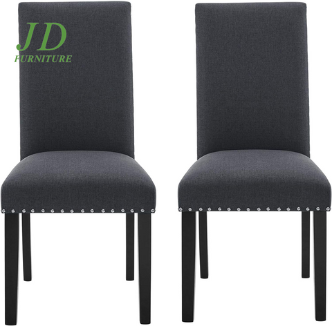 Set of 2 Upholstered Fabric Dining Chairs – High Back with Nailhead Trim, Parsons Style Side Chairs for Kitchen & Dining Room, Dark Grey