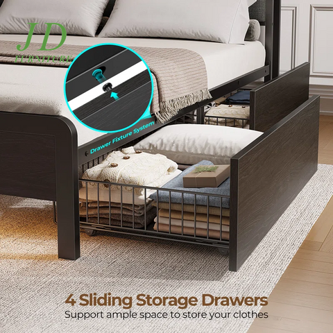 Franzi Bed with Storage Headboard – Bed Frame with 4 Drawers, Charging Station & RGB LED Lights