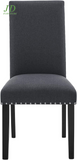 Set of 2 Upholstered Fabric Dining Chairs – High Back with Nailhead Trim, Parsons Style Side Chairs for Kitchen & Dining Room, Dark Grey