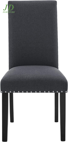 Set of 2 Upholstered Fabric Dining Chairs – High Back with Nailhead Trim, Parsons Style Side Chairs for Kitchen & Dining Room, Dark Grey