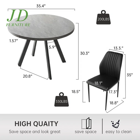 Siefert 5-Piece 35.4'' Round Dining Table Set – Kitchen Table with 4 Dining Chairs