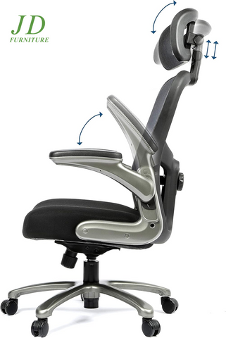 Officefactor Big and Tall Office Chair – 500 lbs Rated, High Back Ergonomic Chair with Flip-Up Arms, Adjustable Lumbar Support & Headrest, Mesh Back, Black