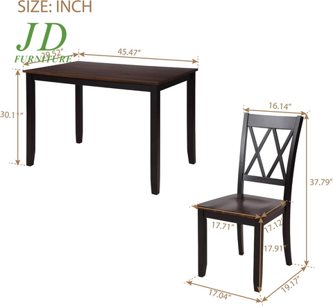 Dining Table Set, 5 Piece Kitchen Dining Table Set, Wooden Dining Table and Chair Set, Kitchen Dining Room Furniture (Black+Cherry)