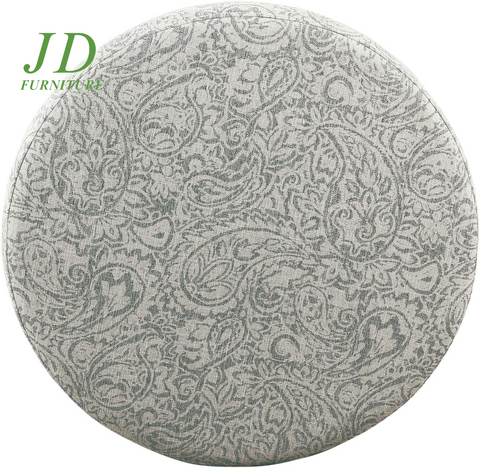 Upholstered Round Storage Ottoman – Gray Floral Footrest for Living Room & Bedroom Decor