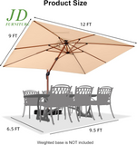 9' x 12' Double Top Deluxe Patio Umbrella – Wood Pattern, Offset Hanging Outdoor Market Umbrella, Beige