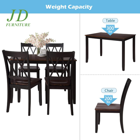 Dining Table Set, 5 Piece Kitchen Dining Table Set, Wooden Dining Table and Chair Set, Kitchen Dining Room Furniture (Black+Cherry)