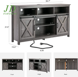 4 Layer Farmhouse Coffee Bar Cabinet with Power Outlet & LED Light, 57" Double Barn Door Buffet Sideboard Kitchen Storage with Adjustable Shelves(Grey)