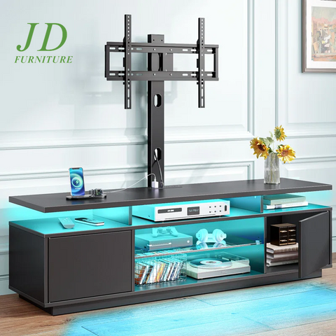 Kappenne Adjustable TV Stand – TV Console with RGB LED Lights, 2 Storage Cabinets for TVs up to 70"