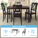Dining Table Set, 5 Piece Kitchen Dining Table Set, Wooden Dining Table and Chair Set, Kitchen Dining Room Furniture (Black+Cherry)