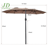15ft Double-Sided Market Umbrella – Twin Patio Umbrella with Crank, Tan Outdoor Shade