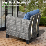 5-Piece Patio Furniture Set – Outdoor Wicker Rattan Sofa with Chairs, Ottomans & Comfy Cushions, All-Weather High Back Conversation Set for Garden & Backyard, Denim Blue