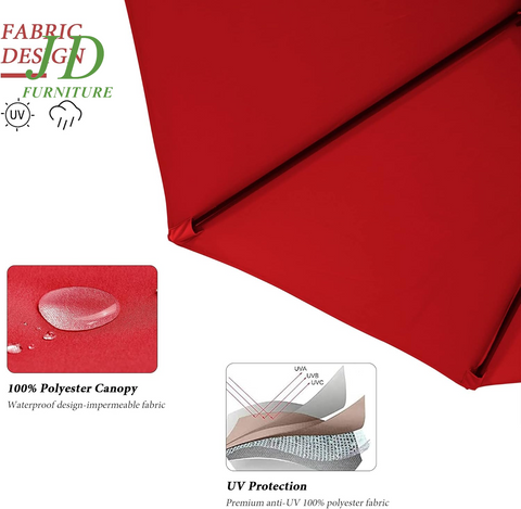 15-Ft Double-Sided Patio Umbrella – Outdoor Market Umbrella with Crank, Base Included, Red