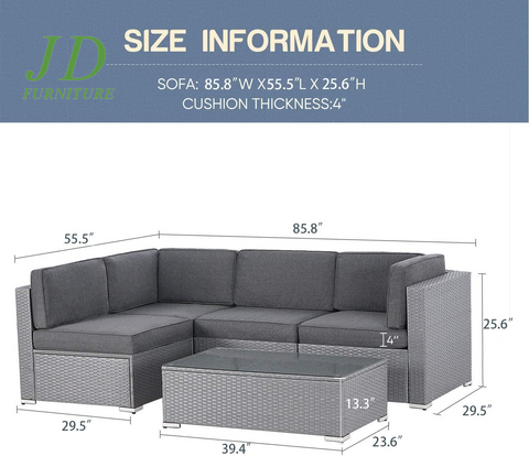 5-Piece Outdoor Patio Furniture, Grey Wicker Furniture Modular Patio Sectional Sofas Outdoor Conversation Set for Garden, Balcony, Deck, Lawns, Porch - Gray