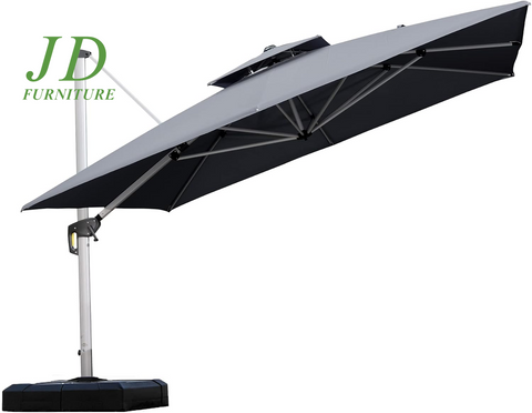 11' Double Top Deluxe Square Patio Umbrella – Offset Hanging Cantilever Market Umbrella for Garden, Grey