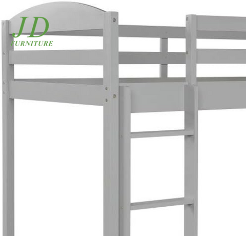 Twin Loft Bed for Kids, Wood Loft Bed L-Shaped Corner Bunk Bed Frame 3 Bed Bunk Loft Bed with Full Guardrails and Flat Ladder (Grey)