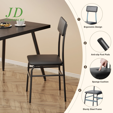 Dining Table Set for 4 – Kitchen Dining Table with 2 Chairs, Black for Dining Room
