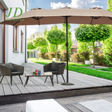 15ft Double-Sided Market Umbrella – Twin Patio Umbrella with Crank, Tan Outdoor Shade