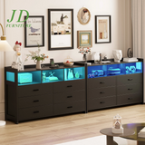 6-Drawer LED Dresser for Bedroom – Modern Black Wood Dresser with Built-In Power Outlets