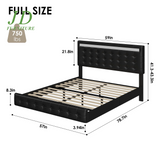 Full Size Floating LED Platform Bed Frame – Black PU Leather, Tufted Upholstered Headboard, Underbed Storage