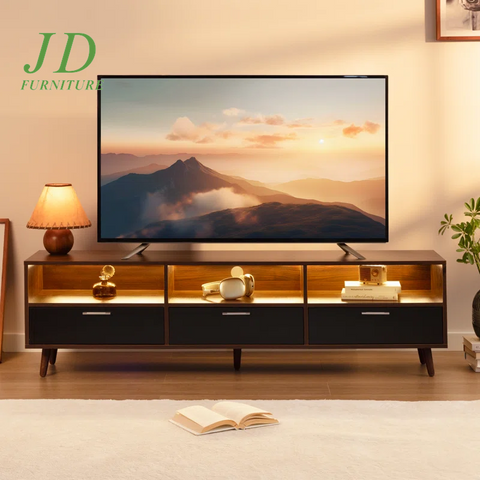 Isandro TV Stand – Modern Entertainment Center for TVs up to 75" with LED Lights & Storage