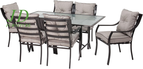 Lavallette 7-Piece Patio Dining Set – Steel Outdoor Dining Set for 6, Cushioned Chairs & Tempered Glass Rectangular Table