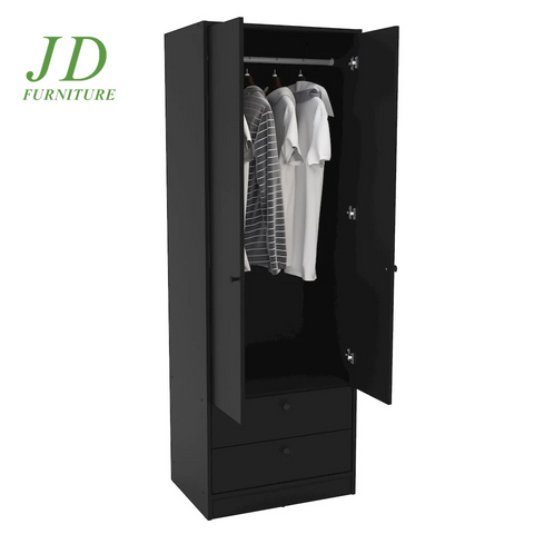 Denmark Modern 2-Door Bedroom Armoire – Black Storage Cabinet with 2 Drawers