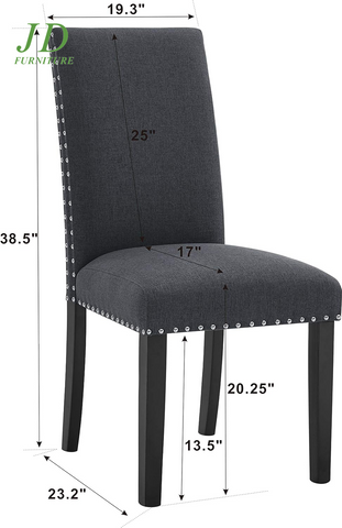 Set of 2 Upholstered Fabric Dining Chairs – High Back with Nailhead Trim, Parsons Style Side Chairs for Kitchen & Dining Room, Dark Grey