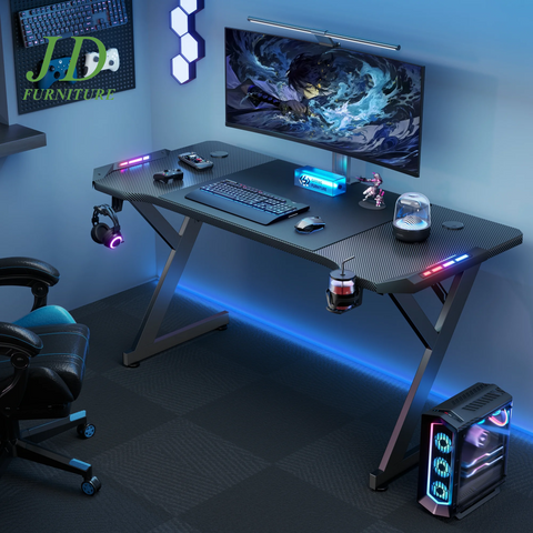 63'' Gaming Desk with LED Lights – Ergonomic Large Computer Table for Adults & Teens, Black