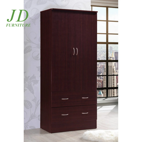2 Door Armoire with 2 Drawers and Clothing Rod in Cherry Wood
